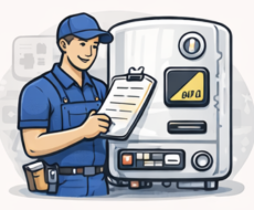 Gas Safe engineer completing annual boiler service record — TopFix South London